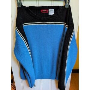VTG Retro Blues Men’s M Blue Black Striped Knit Crew 90s grunge/Skater Aesthetic